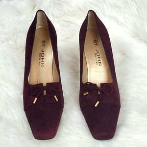St.John maroon suede heel bow detail shoes women size 8.5 B